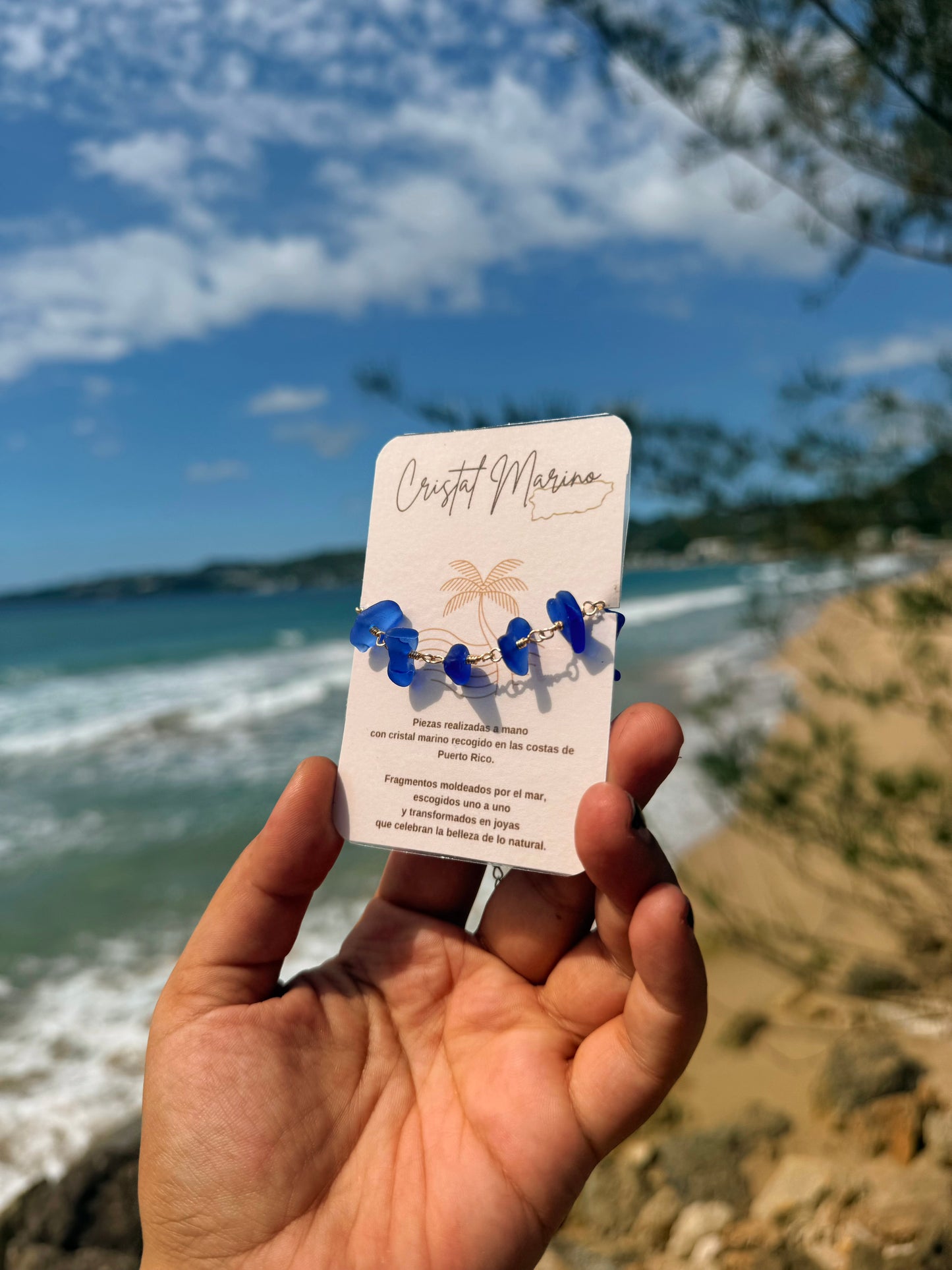 Pulsera de cristal de mar azul cobalto