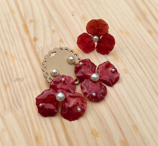 Set de flamboyan  rojo con perlas