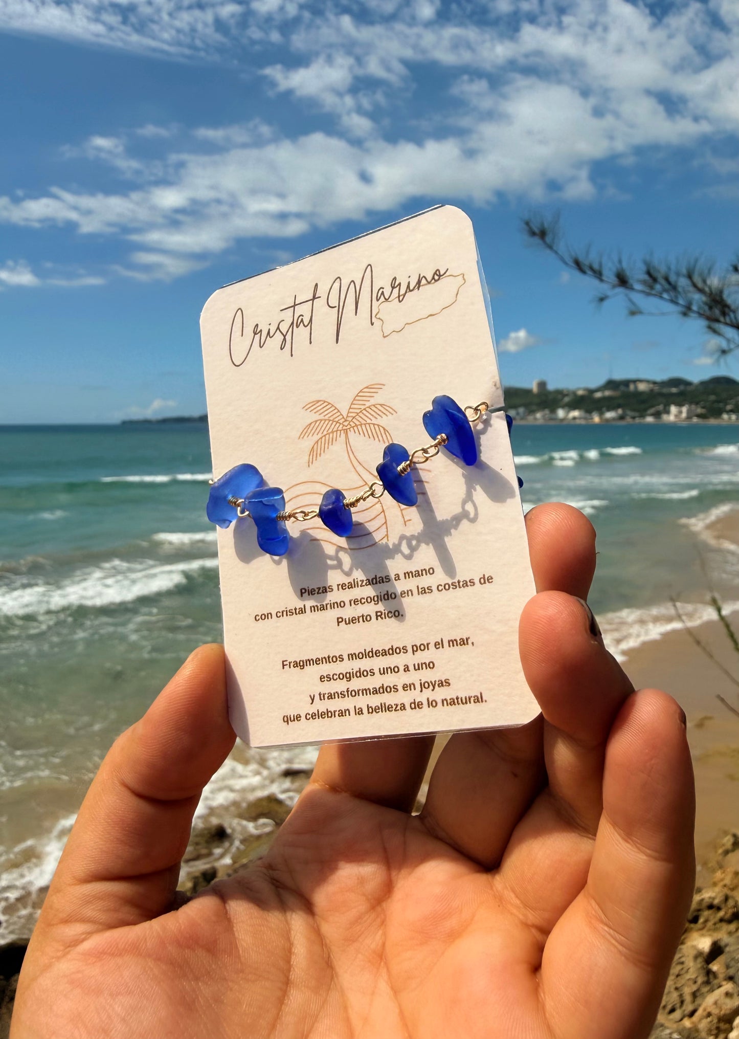 Pulsera de cristal de mar azul cobalto