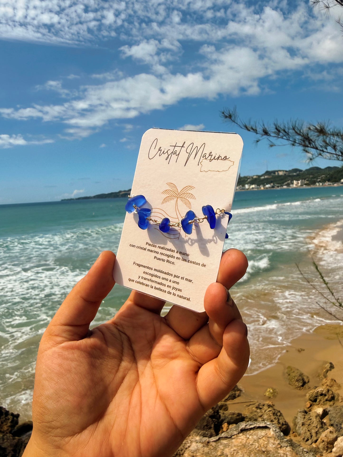 Pulsera de cristal de mar azul cobalto