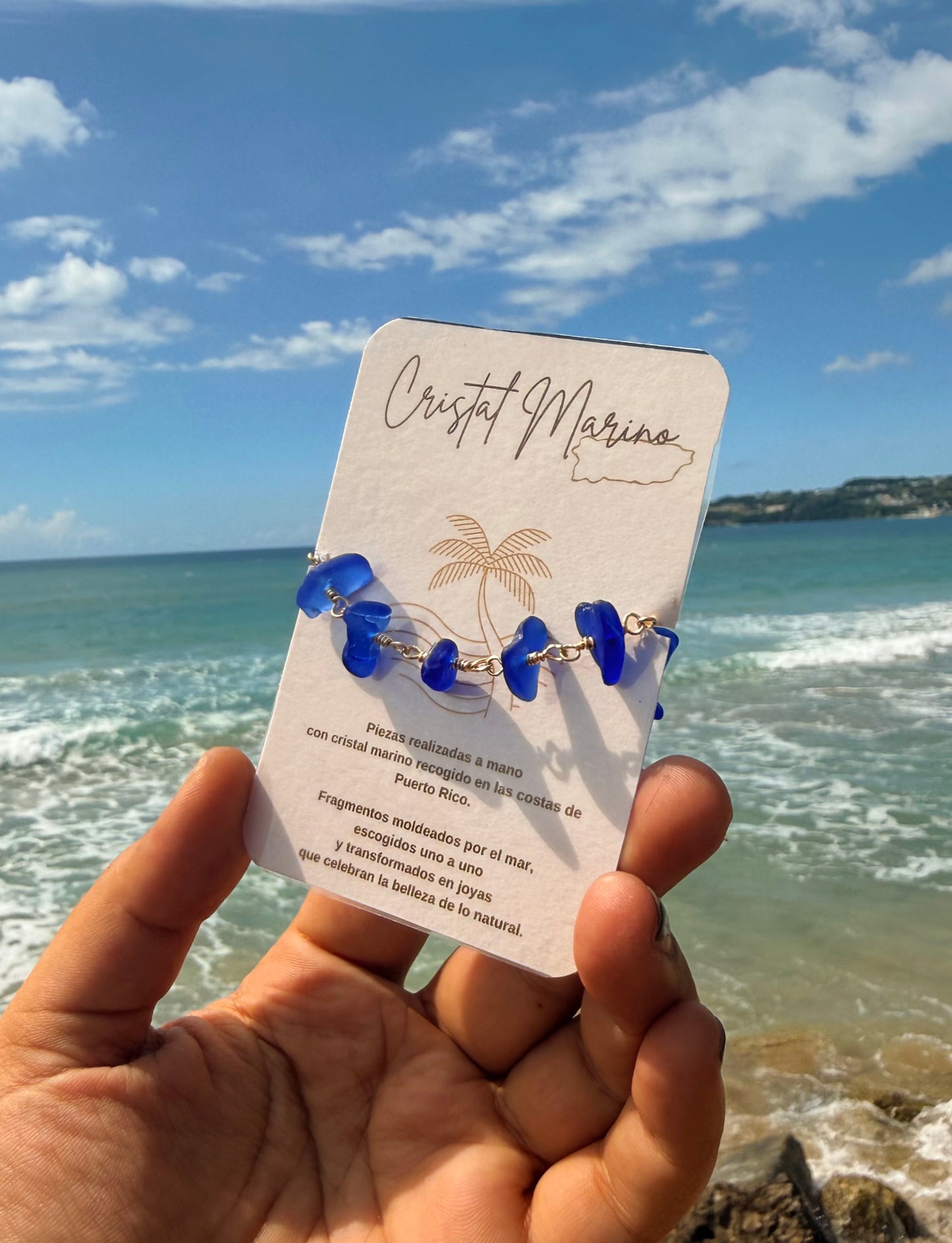 Pulsera de cristal de mar azul cobalto