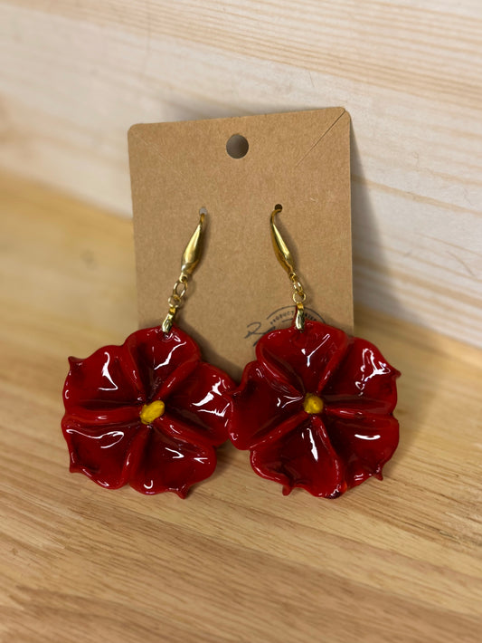 Pantallas de flor roja y gancho